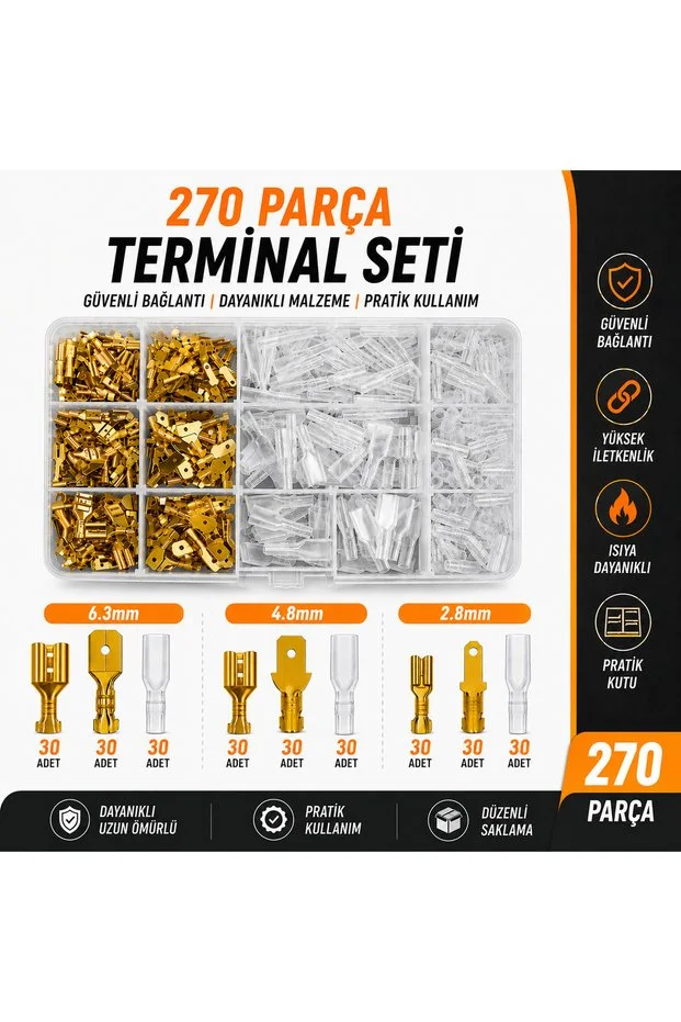  Kablo Terminal Seti Kablo Papuç Seti Kablo Ucu Papuç 270 Parça Kutulu Set